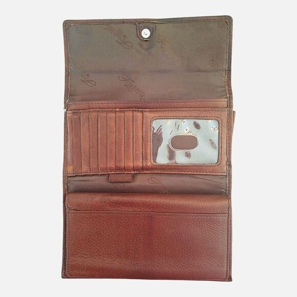 Fossil Leather Envelope Wallet Checkbook Clutch Trifold Billfold Carryall Brown - Picture 5 of 13